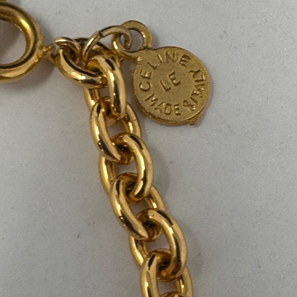 💯Authentic CELINE 1990 logo pendant Gold tone Necklace - Picture 3 of 4